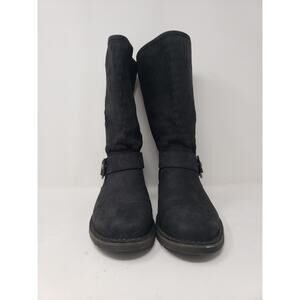 UGG Black Suede Lug Sole Buckle Moto Biker Harness Boot 7.5 Basket Weave 1016923